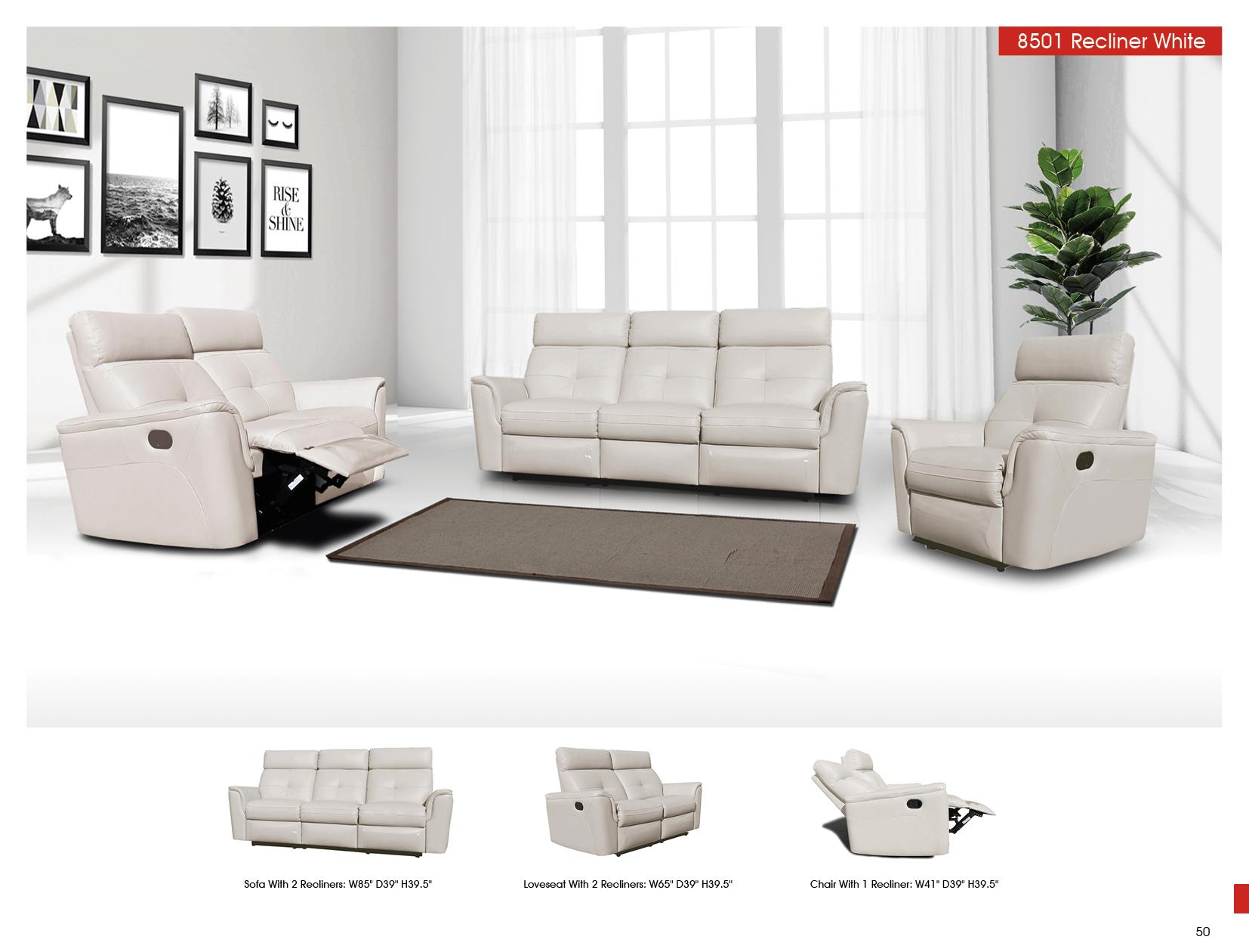 

    
ESF 8501W-2PC White Italian Leather Manual Recliner Sofa Set 2Pcs Contemporary ESF 8501
