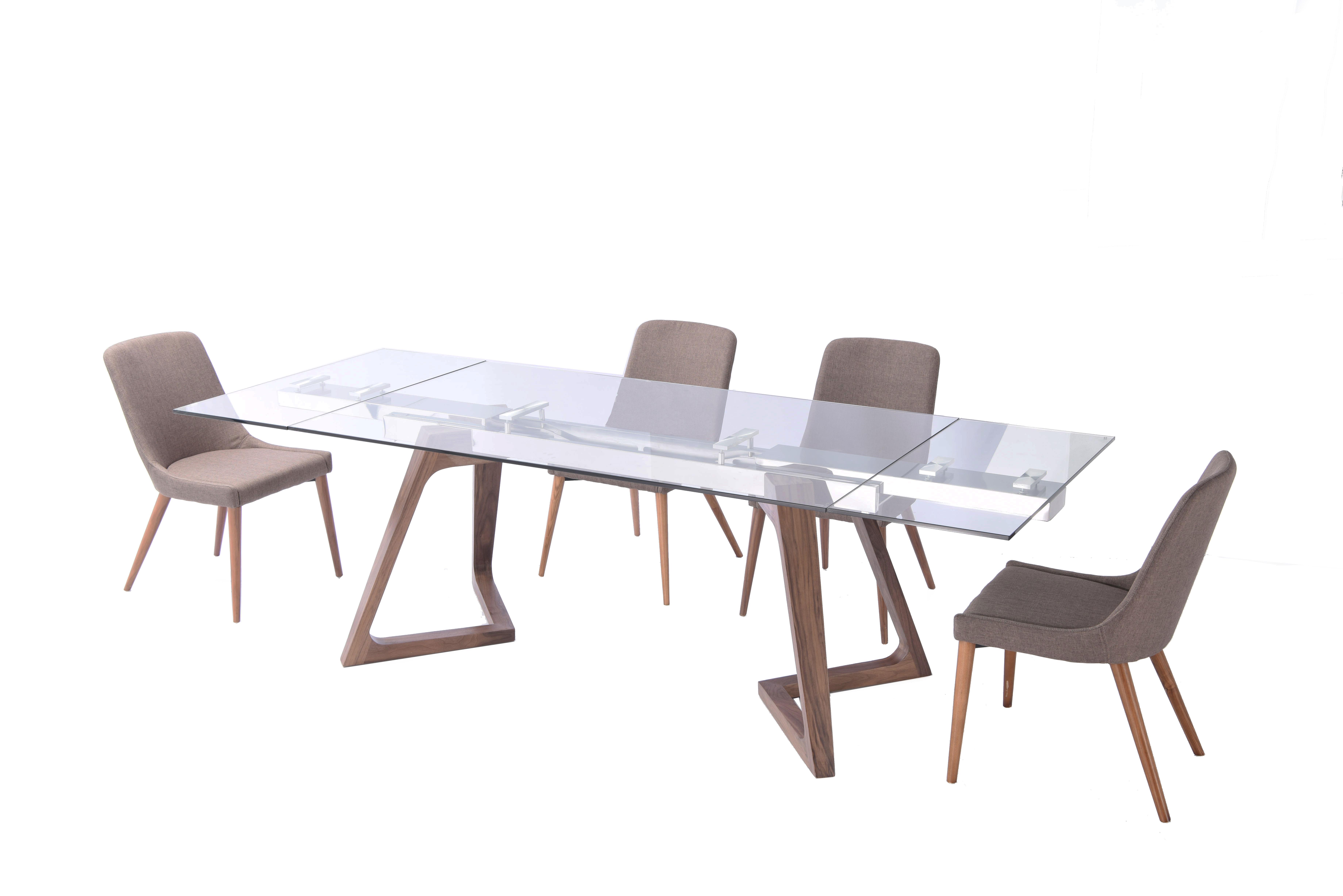 Contemporary Dining Table Set 8811 Table and 941 Chairs 8811-DT 941-DC-5PC in Walnut, Brown Fabric