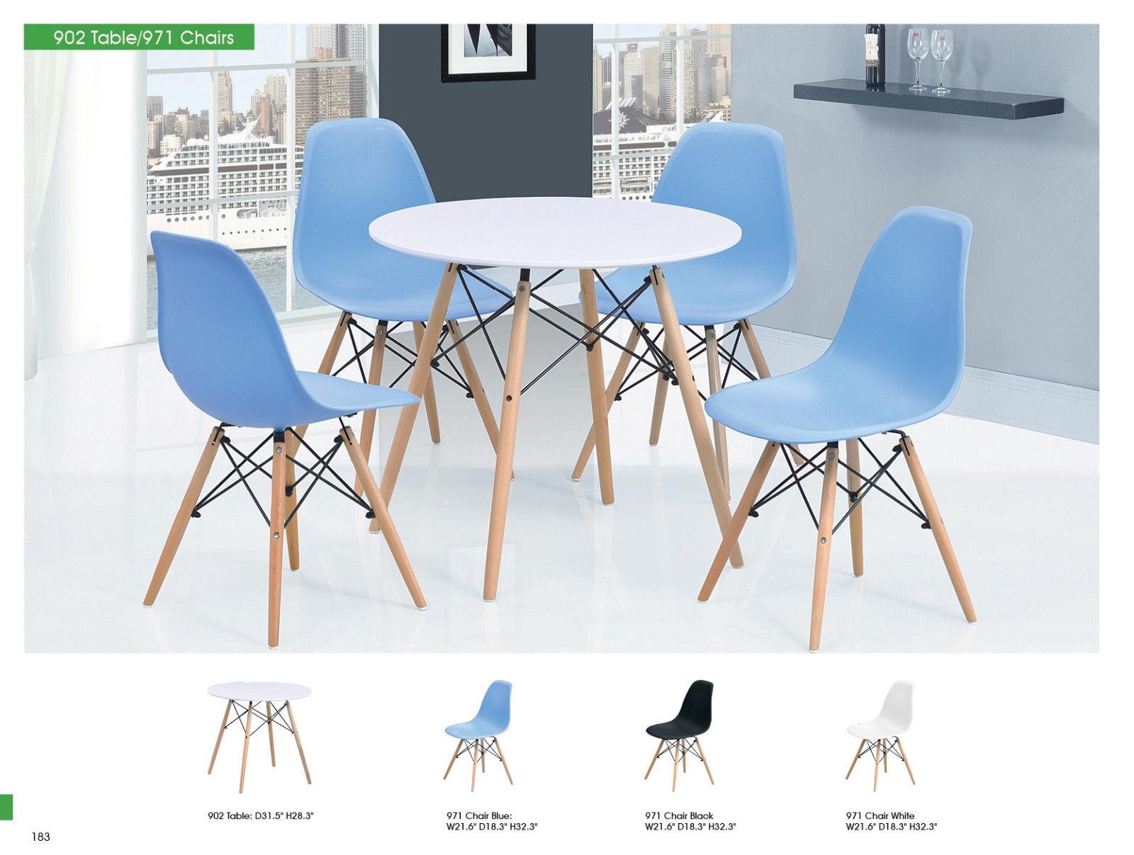 

    
ESF 902-DT 971-DC Modern Casual Round Dining Table & Blue Chairs Dining Set 5Pcs
