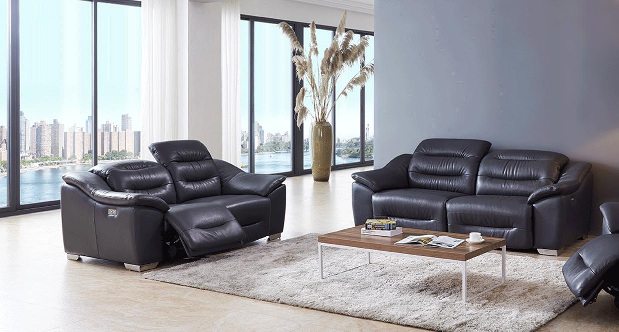 Contemporary, Modern Reclining Set 972 ESF-972-2PC in Dark Gray Top-grain Leather