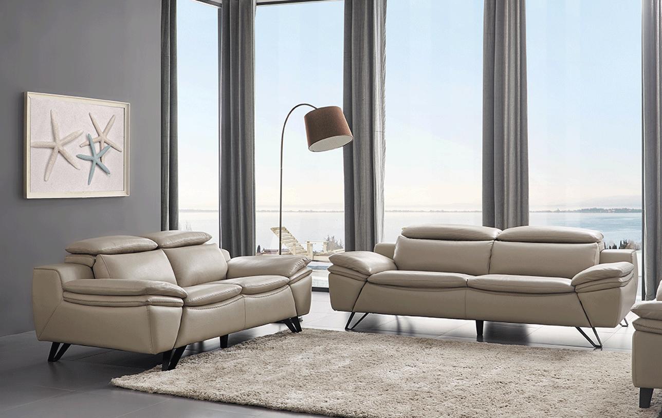 

    
Light Grey Top-Grain Leather Sofa & Loveseat 2Pcs w/ Adjustable Headrests Contemporary ESF 973
