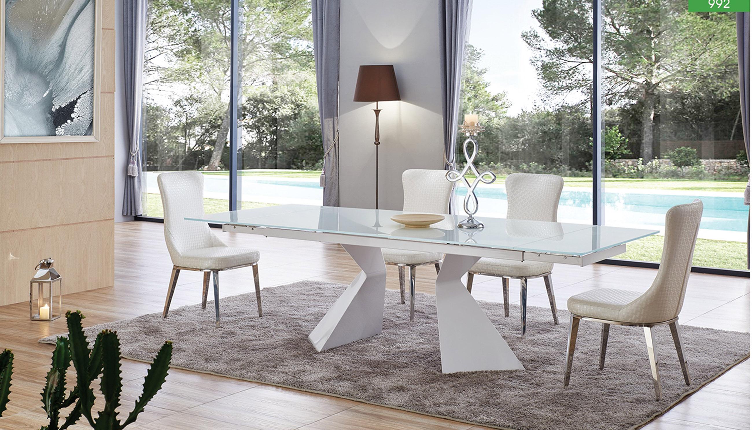 

    
White Dining Table Set 7Ps Textured Chair Made In Italy Modern ESF 992 DT-6138
