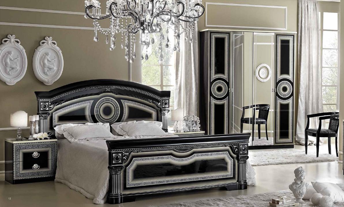 

    
ESF Aida Black Silver Lacquer Finish King Bed Made in Italy
