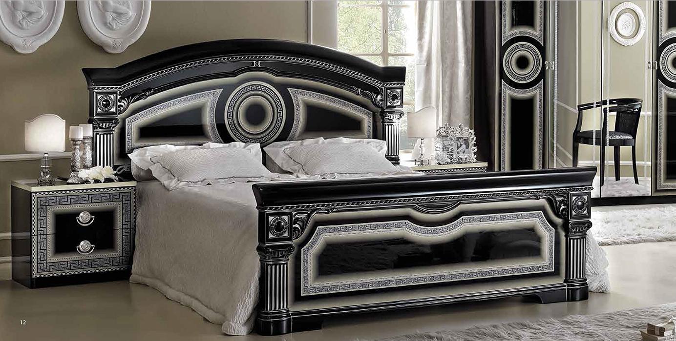 

    
ESF Aida Black Silver Lacquer Finish King Bed Made in Italy
