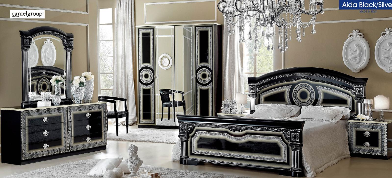 

    
ESF-Aida Black-Silver-EK-Set-3 ESF Aida Black Silver Lacquer King Bedroom Set 3Ps Made in Italy
