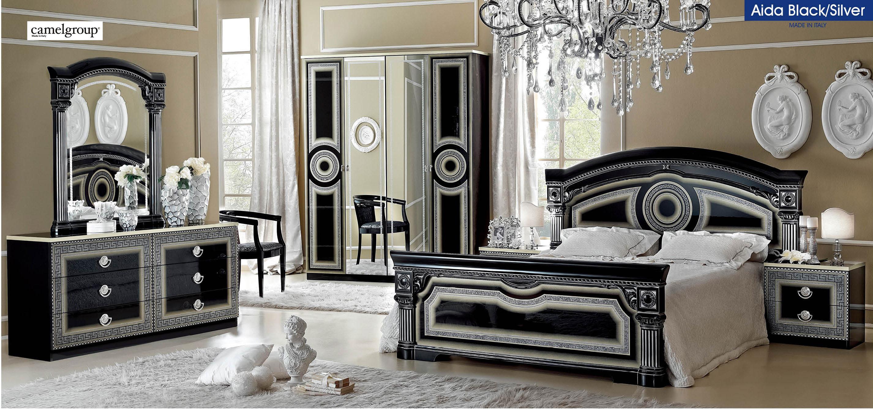 

    
ESF Aida Black Silver Lacquer King Bedroom Set 5Ps Made in Italy
