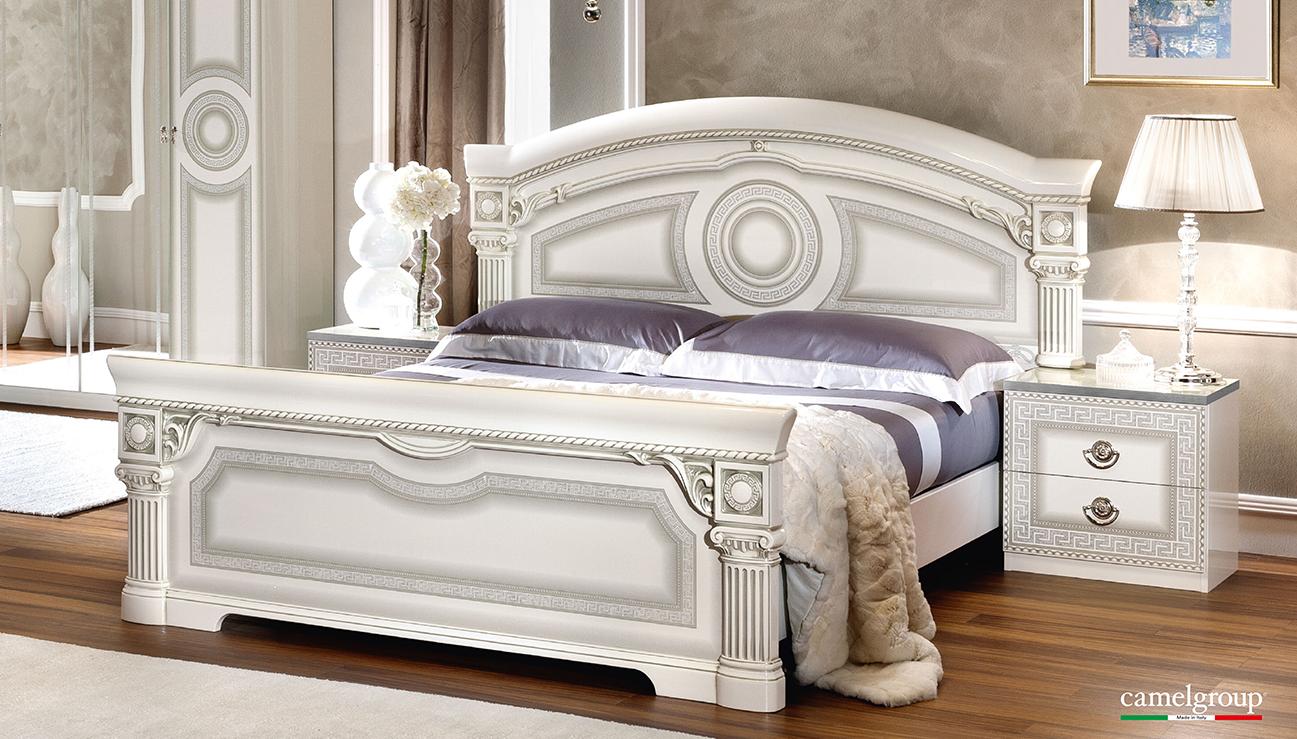 

    
Glossy White Silver Finish Queen Bedroom Set 2Pcs Made in Italy ESF Aida
