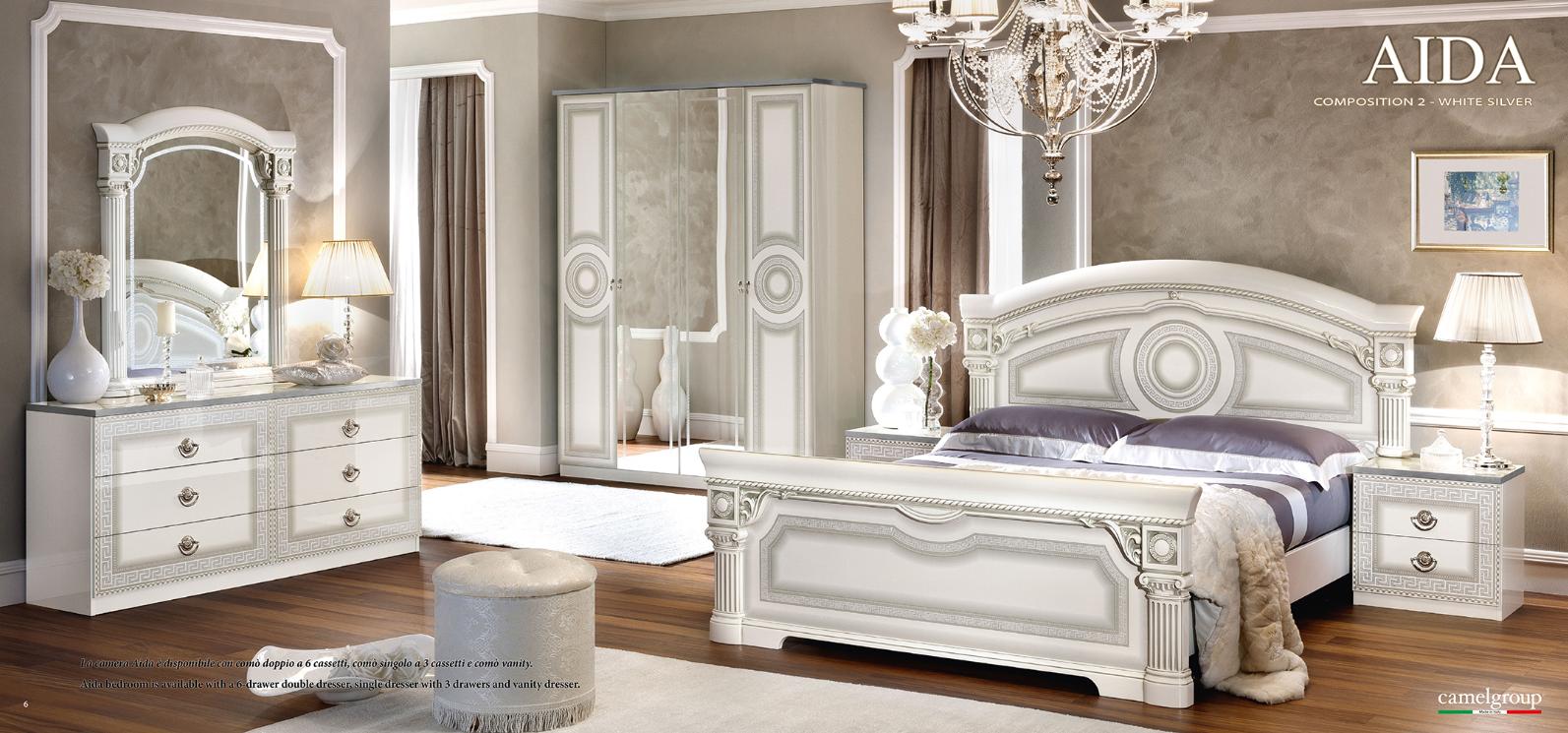

    
Glossy White Silver Finish Queen Platform Bedroom Set 5Pcs Made in Italy ESF Aida
