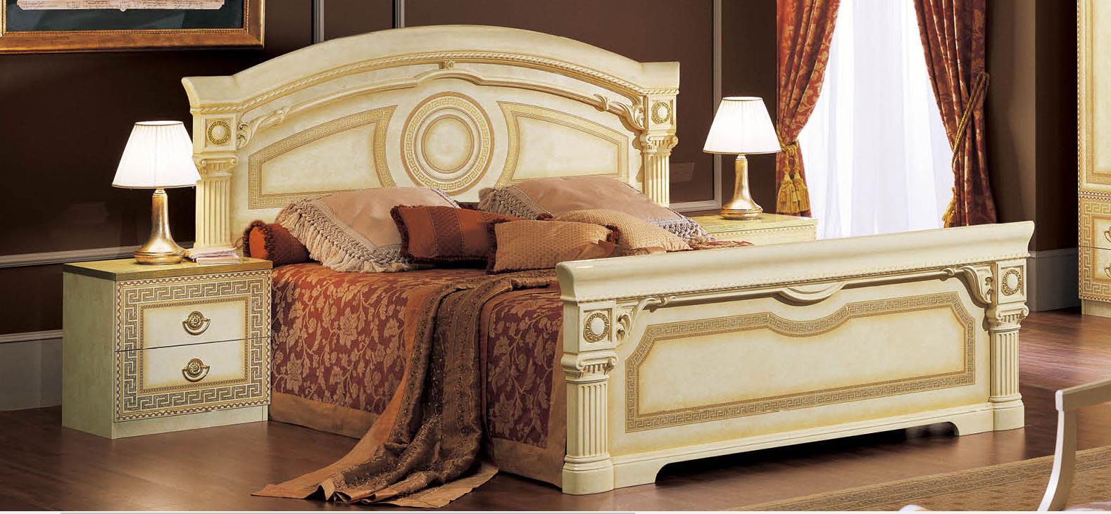Traditional Platform Bedroom Set Aida ESF-Aida-Q-Set-N-2PC in Ivory, Gold 