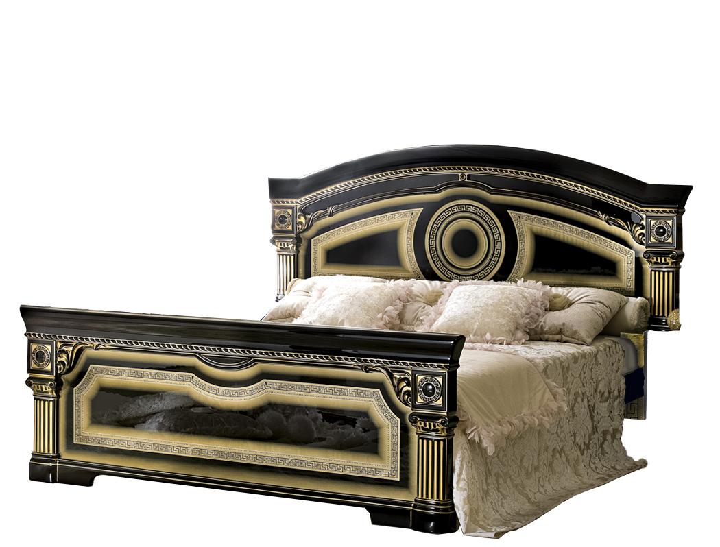 

    
Black Gold Lacquer Finish Queen Size Bed Made in Italy ESF Aida
