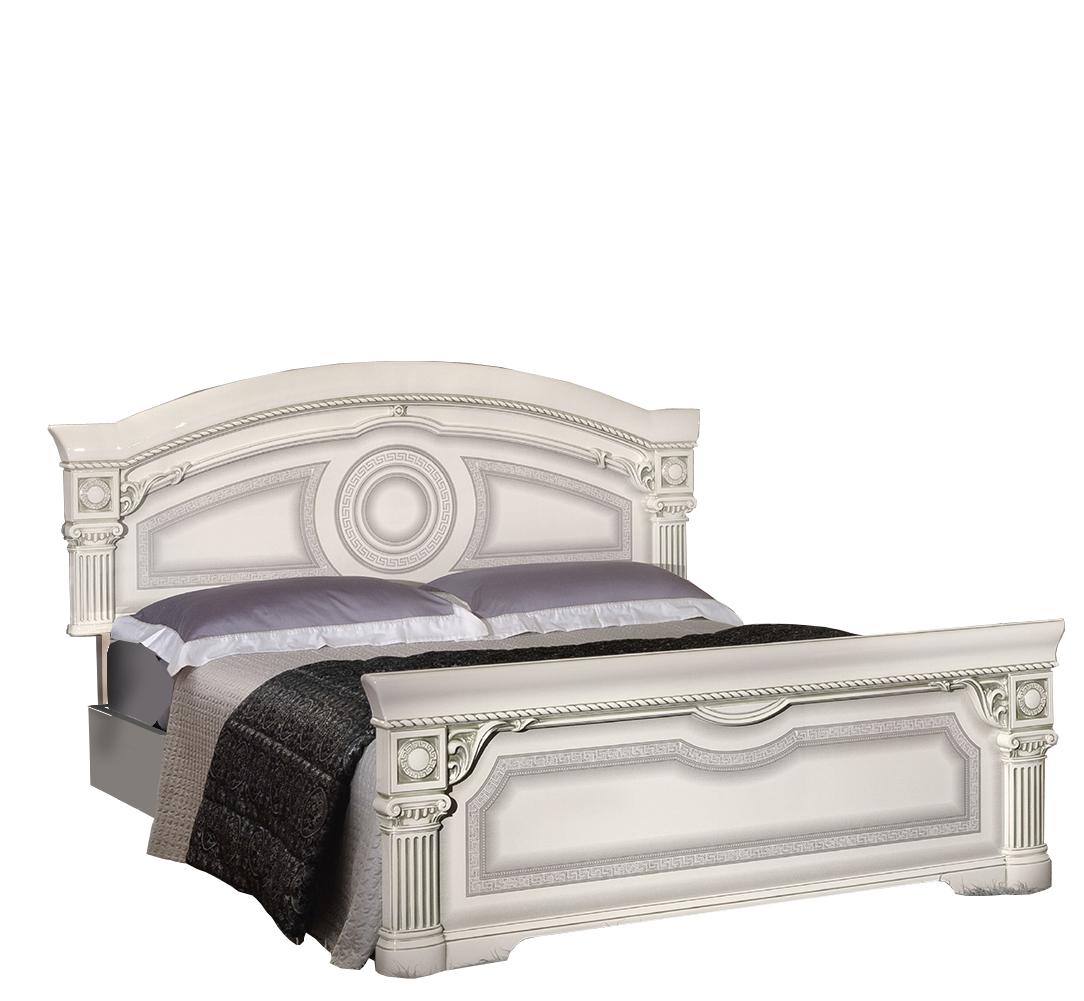 

    
Glossy White Silver Finish King Bed Traditional Made in Italy ESF Aida
