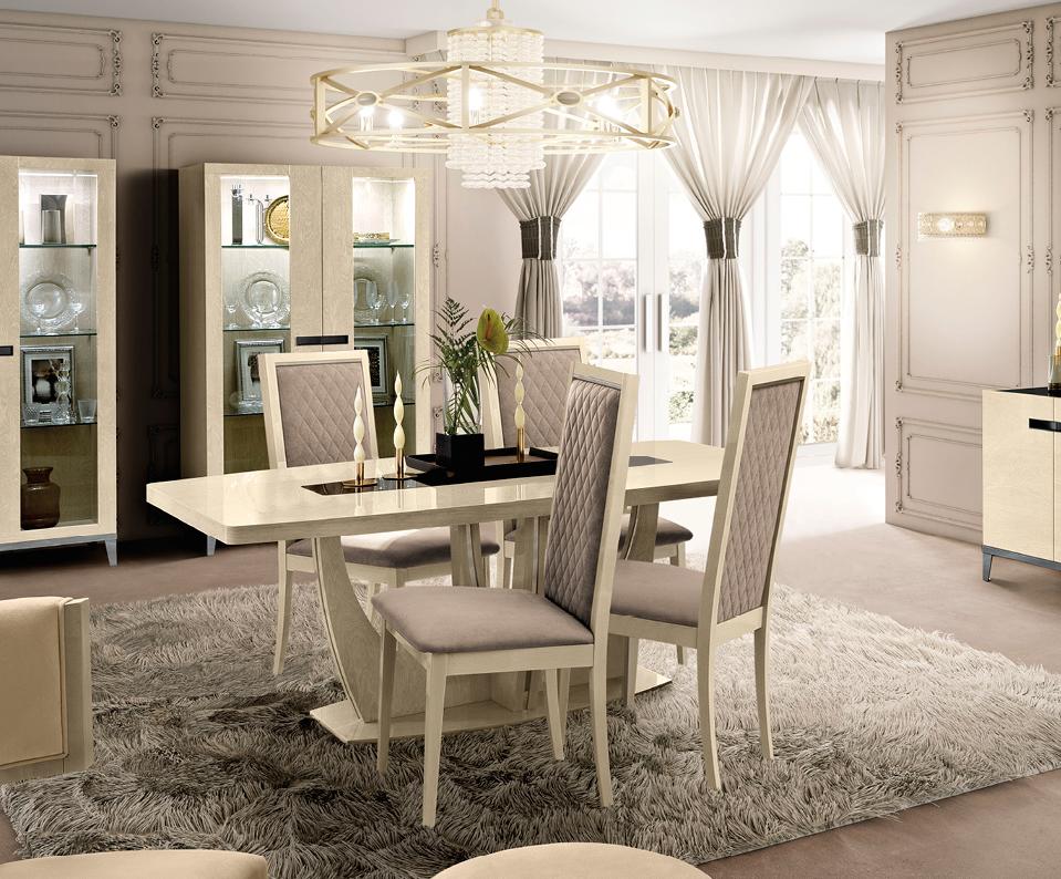 

    
High Gloss Ivory Extendable Dining Table Set 5Pcs Modern Made in Italy ESF Ambra Day 1
