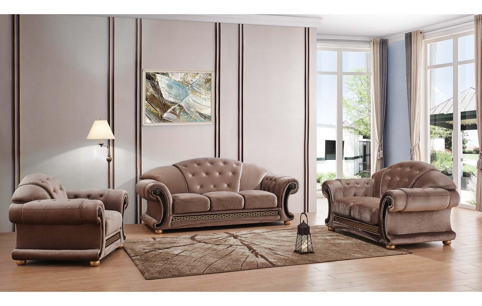 

    
Brown Microfiber Sofa Set 3Pcs Traditional Made in Italy ESF Apolo
