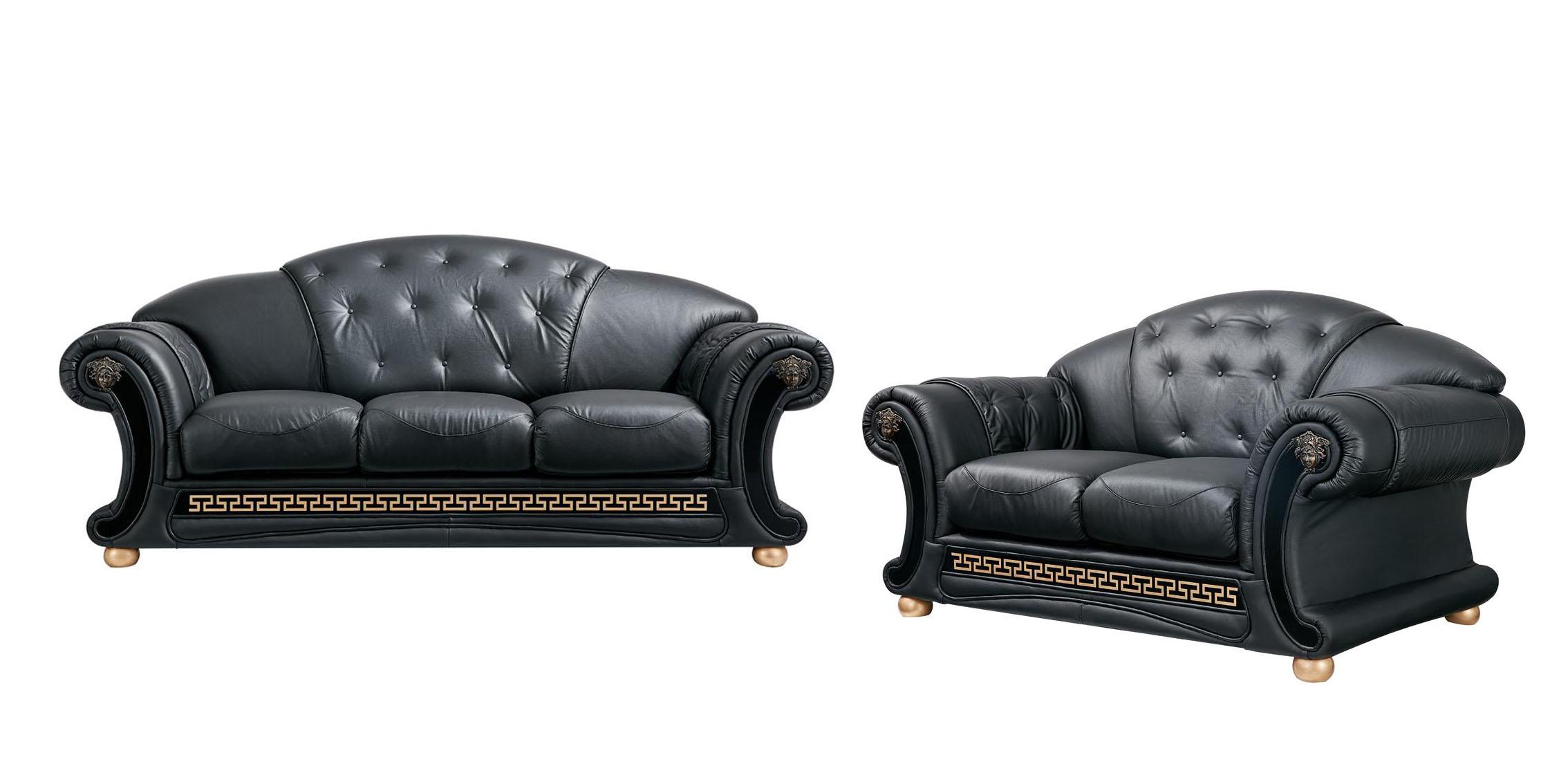 Traditional Sofa and Loveseat Set Apolo ESF-Apolo Black-2PC in Black Top grain leather