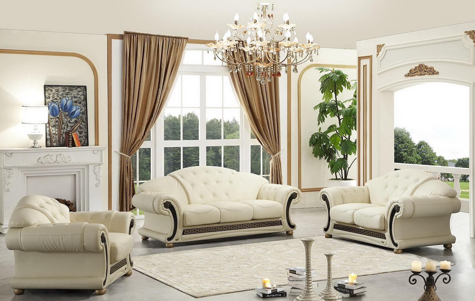 Ivory Genuine Leather Sofa Bed Set 3pcs