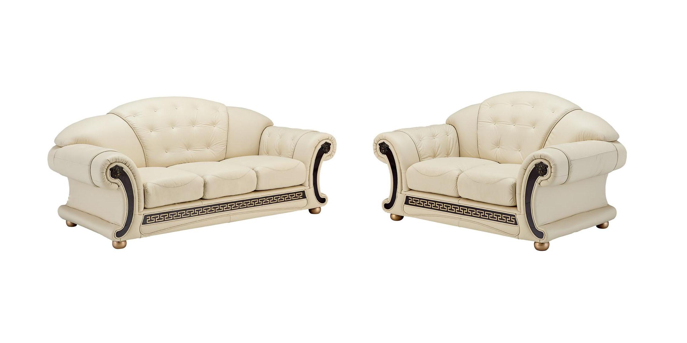 Traditional Sofa and Loveseat Set Apolo ESF Apolo Ivory-2PC in Ivory Top grain leather
