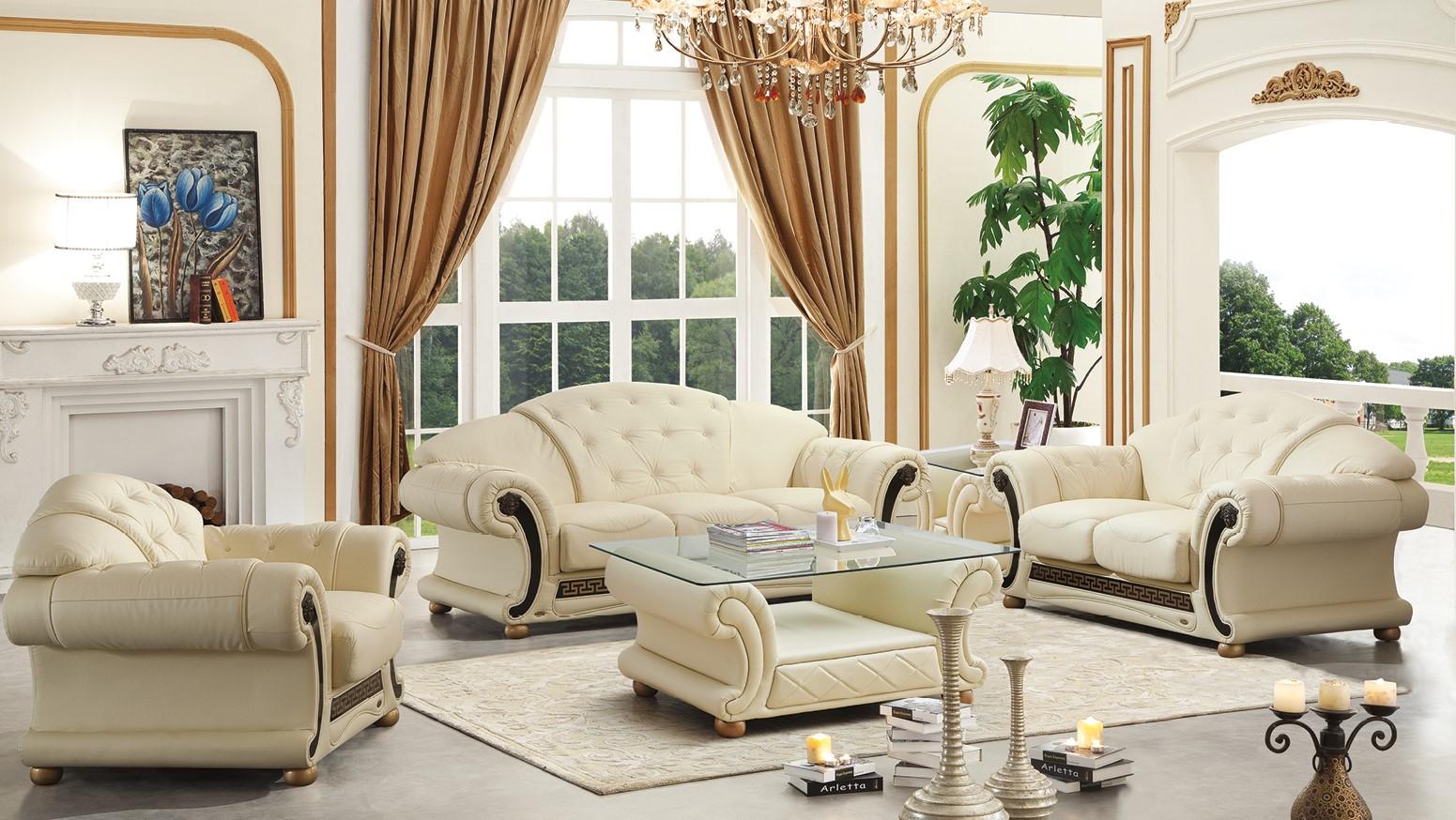 

    
Ivory Genuine Leather Sofa-Bed Set w/Coffee Table 4Pcs Traditional Made in Italy ESF Apolo
