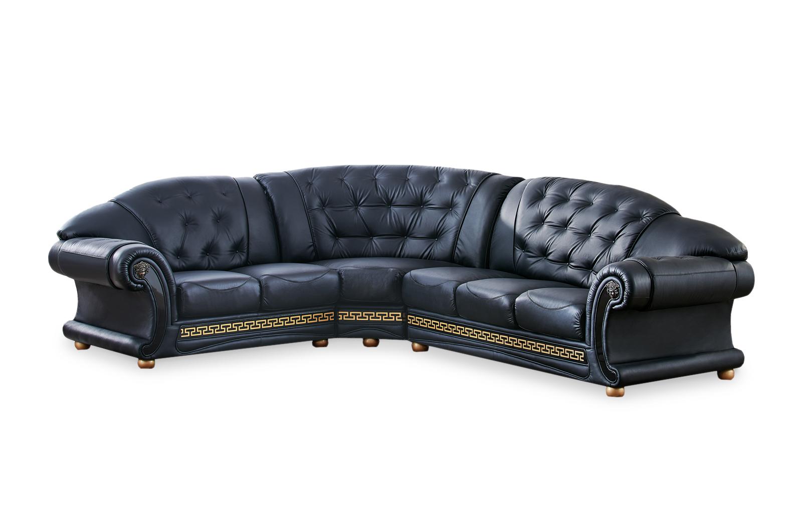 Traditional Sectional Sofa Apolo APOLOSECTLEFTBLACK in Black Top grain leather