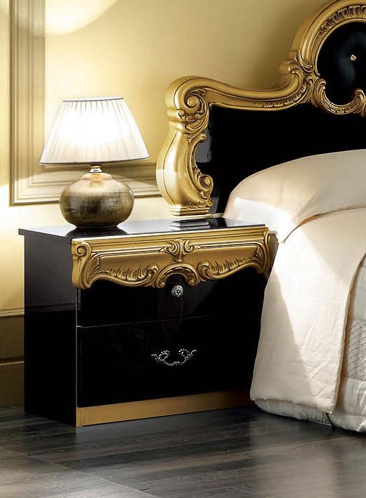 

    
ESF Barocco Luxury Glossy Black Gold King Bedroom Set 2 Classic Made in Italy
