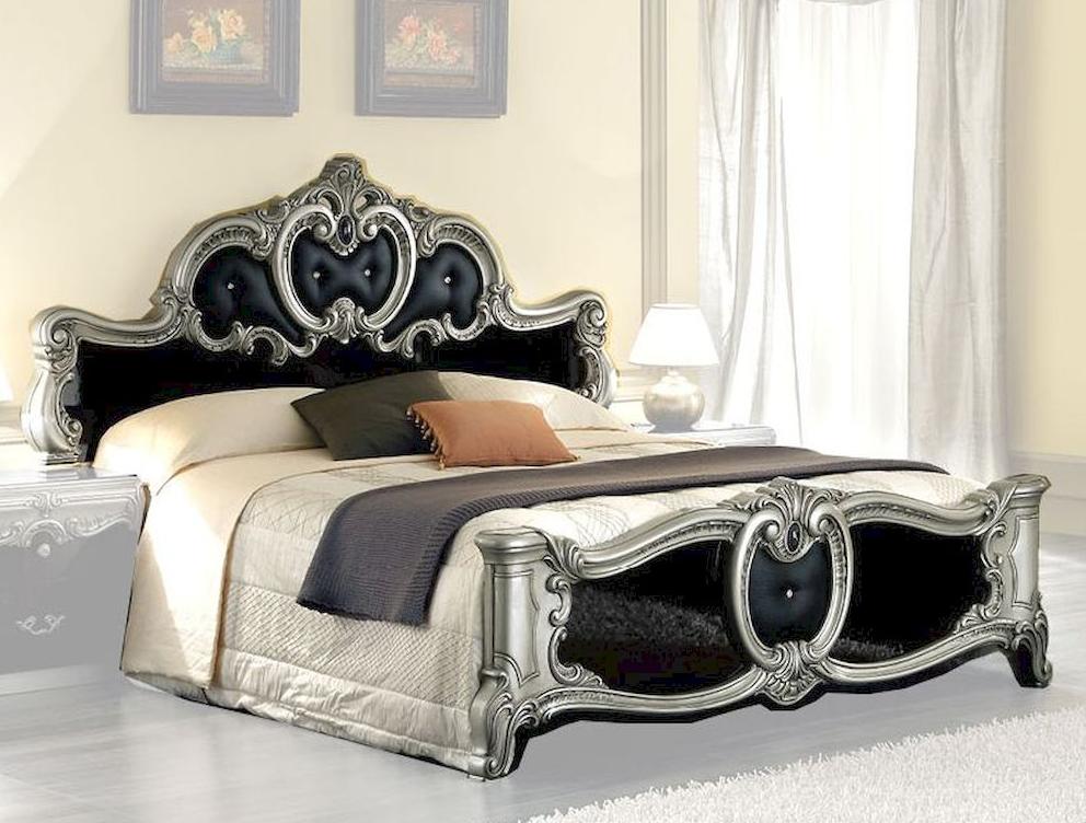 

    
ESF Barocco Luxury Glossy Black Silver King Bed Classic Victorian Made in Italy
