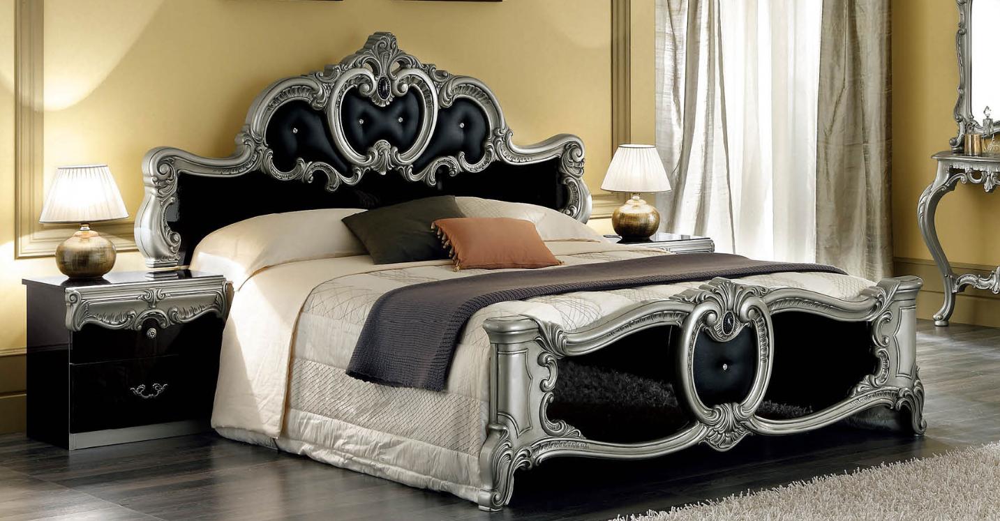 

    
ESF Barocco Luxury Glossy Black Silver King Bedroom Set 2 Classic Made in Italy
