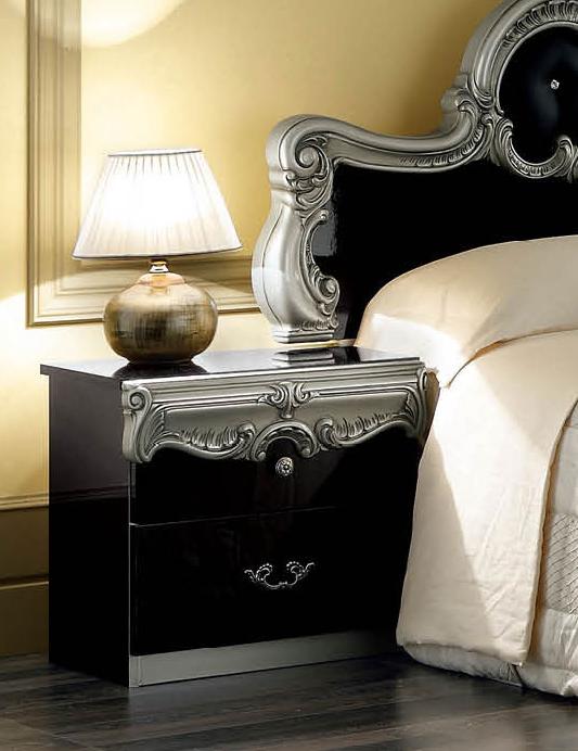 

    
ESF Barocco Luxury Glossy Black Silver Queen Bedroom Set 2 Classic Made in Italy
