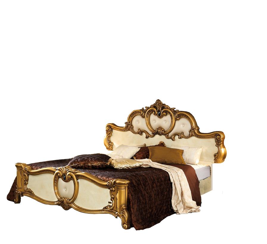 Traditional Panel Bed Barocco ESF-Barocco-Ivory-Gold-K in Ivory, Gold Eco Leather