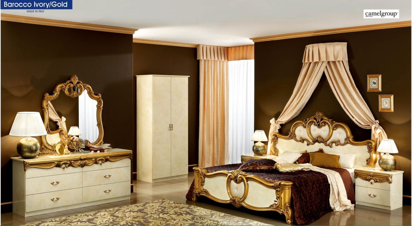 

    
 Shop  Luxury Glossy Ivory Gold King Bedroom Set 5Pcs Classic Made in Italy ESF Barocco
