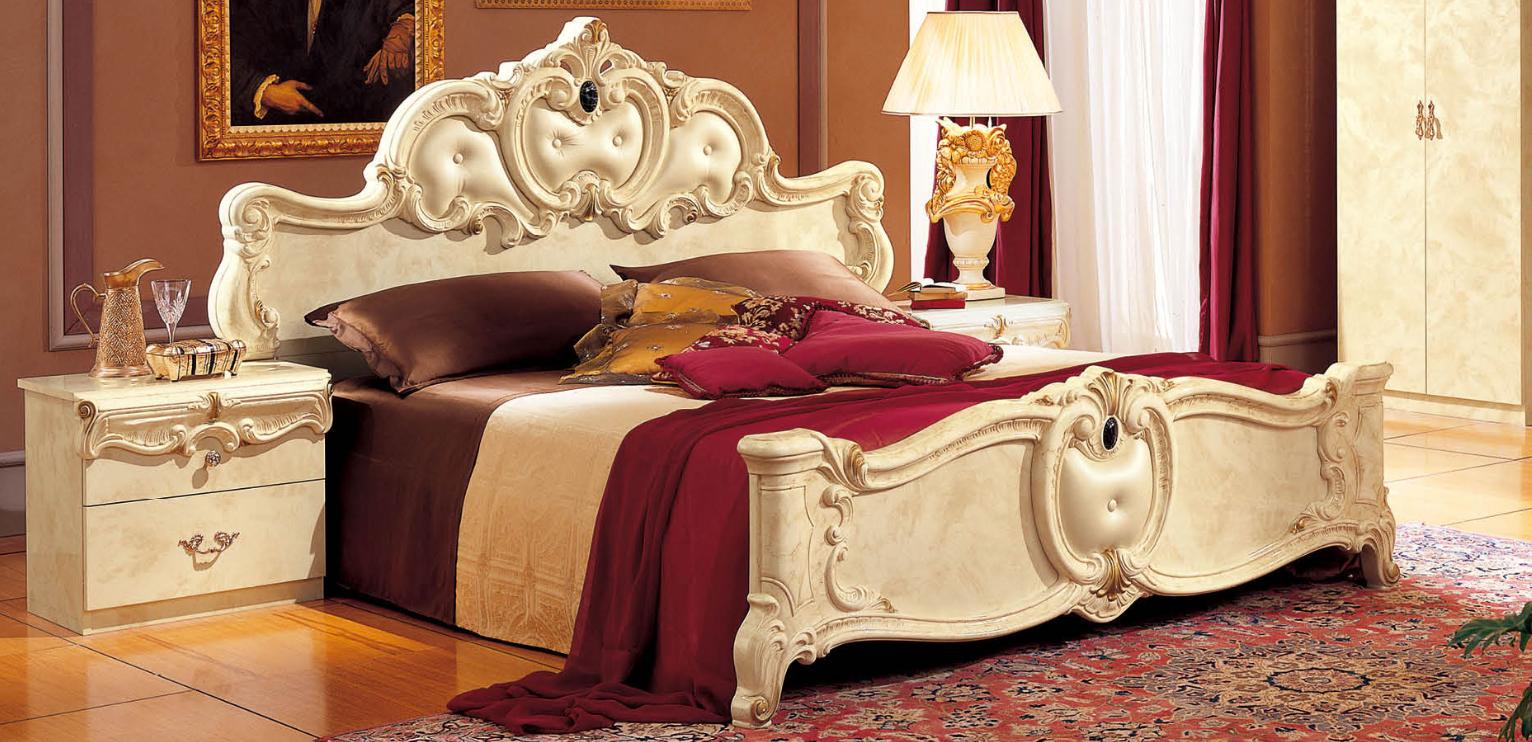 

    
Luxury Glossy Ivory Queen Bed Classic Victorian Made in Italy ESF Barocco
