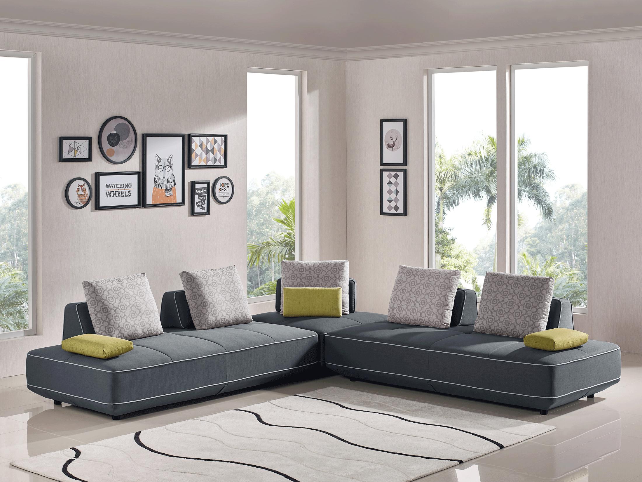 

    
Grey Fabric Modular Sectional Sofas & Chair Set 3Pcs Contemporary ESF Blackberry

