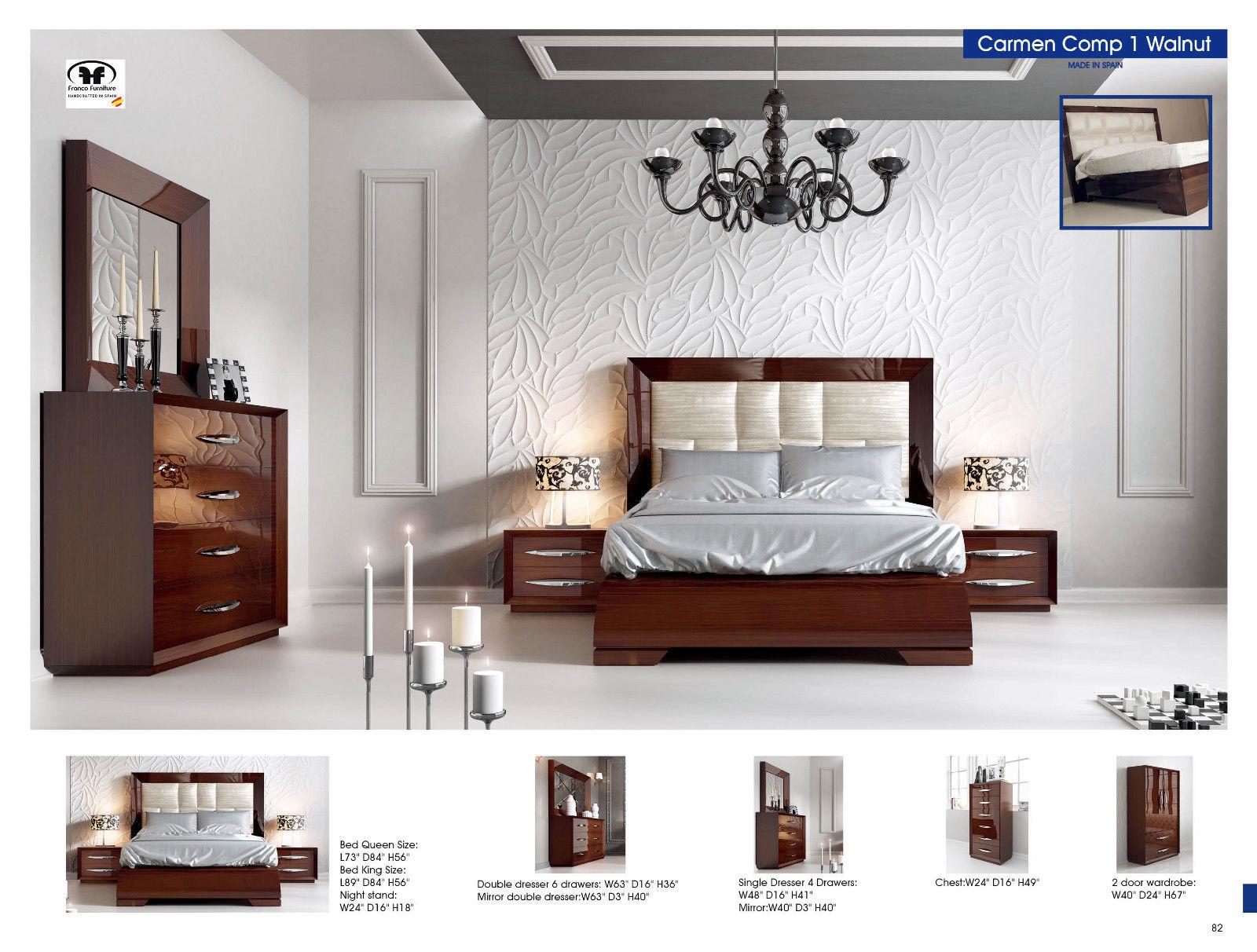 

    
Walnut High Gloss Lacquer Finish Queen Bedroom Set 5Pcs Modern ESF Carmen
