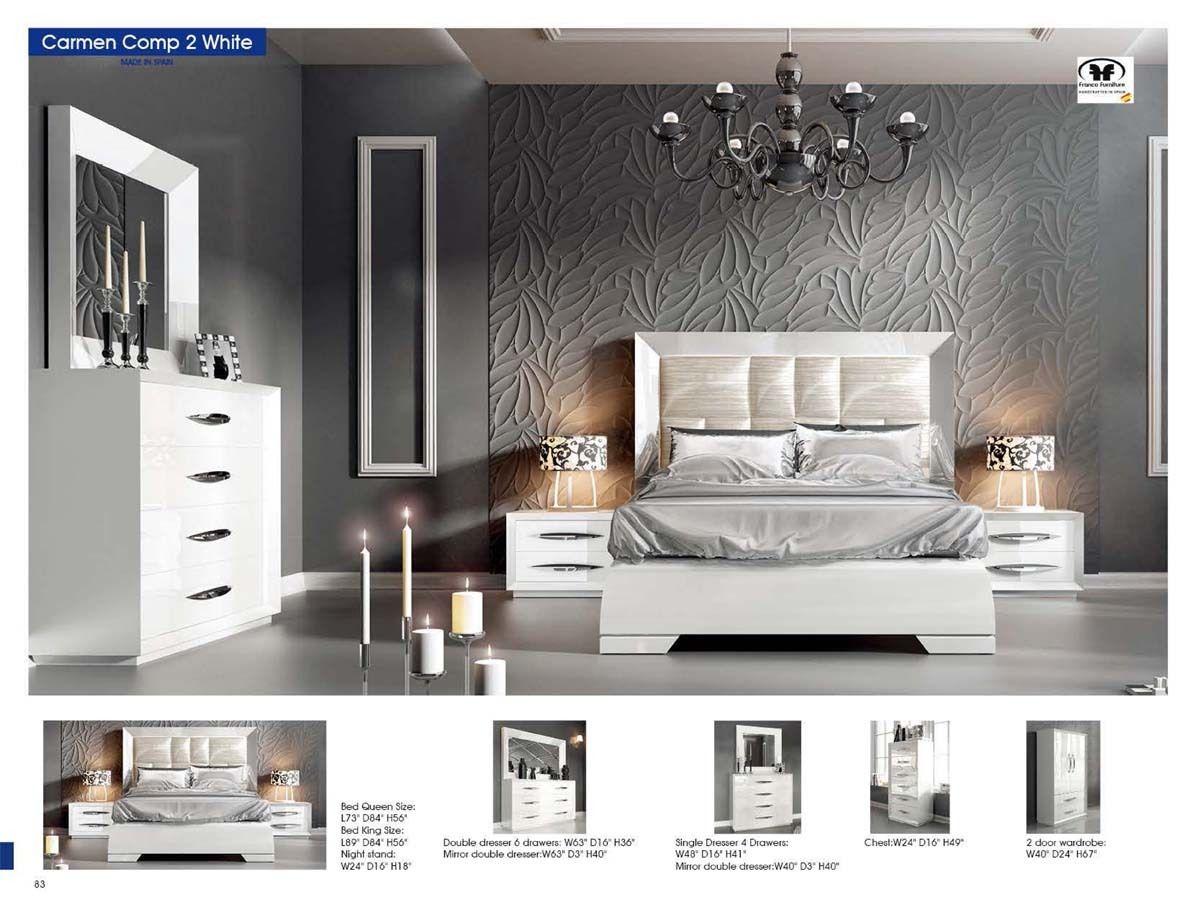 

    
White High Gloss Lacquer Finish King Bedroom Set 3Pcs Modern ESF Carmen
