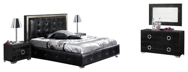 

    
ESF Coco Contemporary Luxury Black Leather Lacquer Queen Size Bedroom Set 5Pcs
