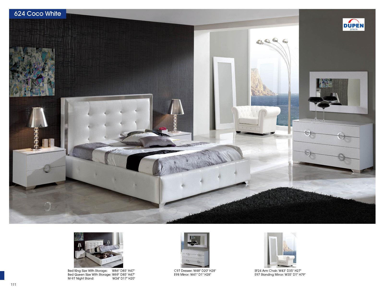 

    
ESF Coco Contemporary  Luxury White Leather King Size Bedroom Set5 Pcs

