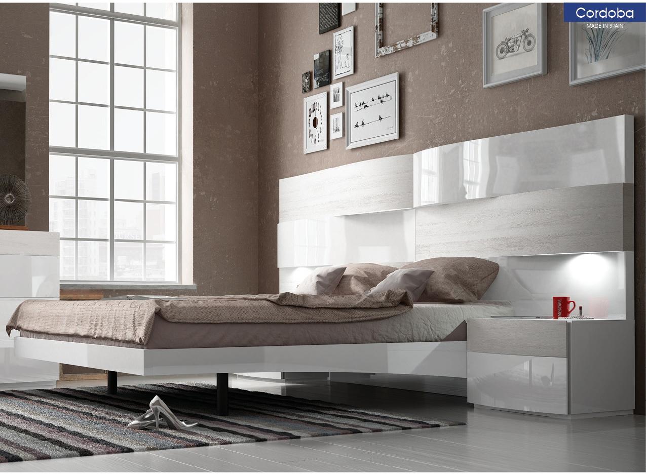 Contemporary, Modern Platform Bedroom Set Cordoba ESF-Cordoba-EK-2N-3PC in White, Ivory Lacquer