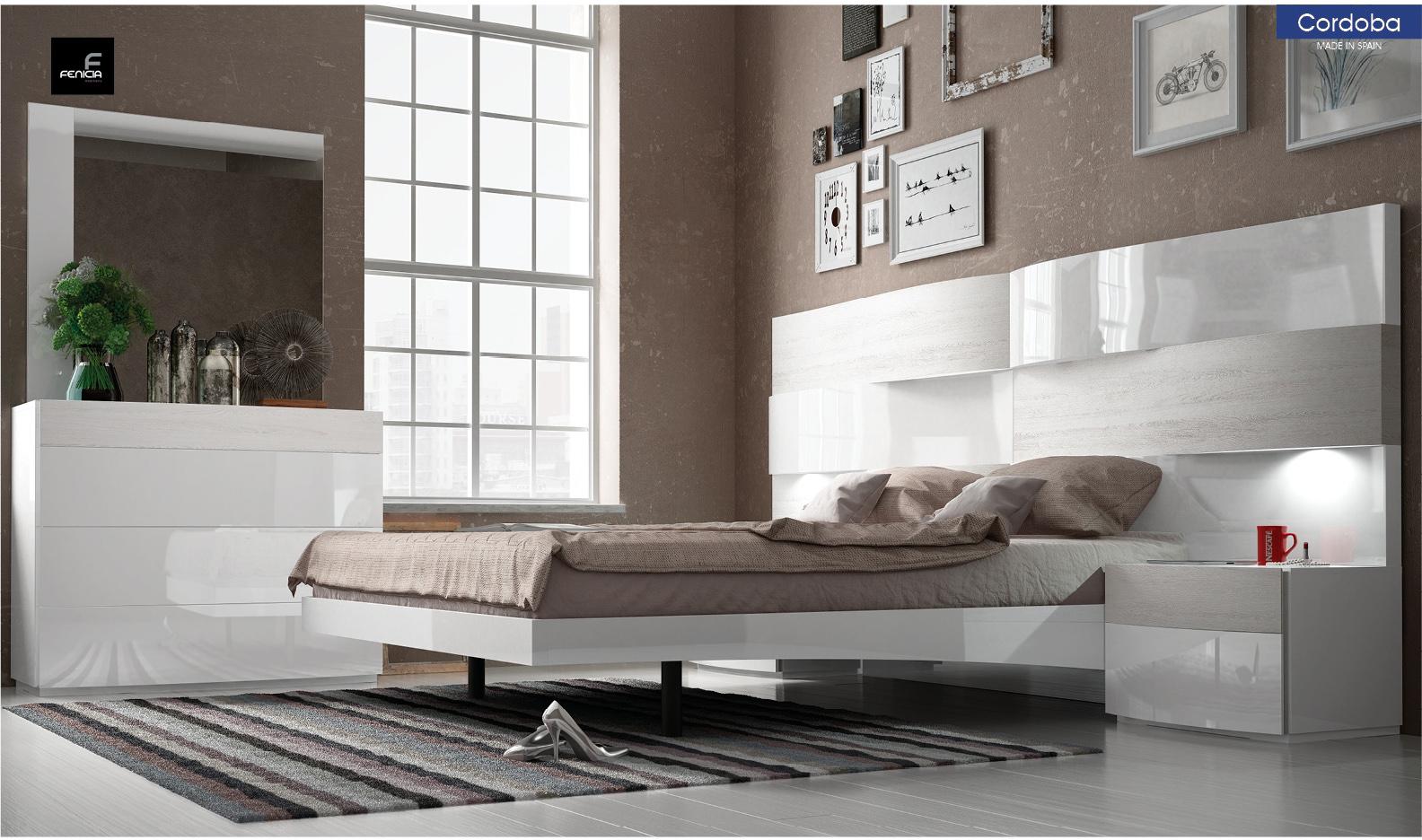Contemporary, Modern Platform Bedroom Set Cordoba ESF-Cordoba-EK-2NDM-5PC in White, Ivory Lacquer