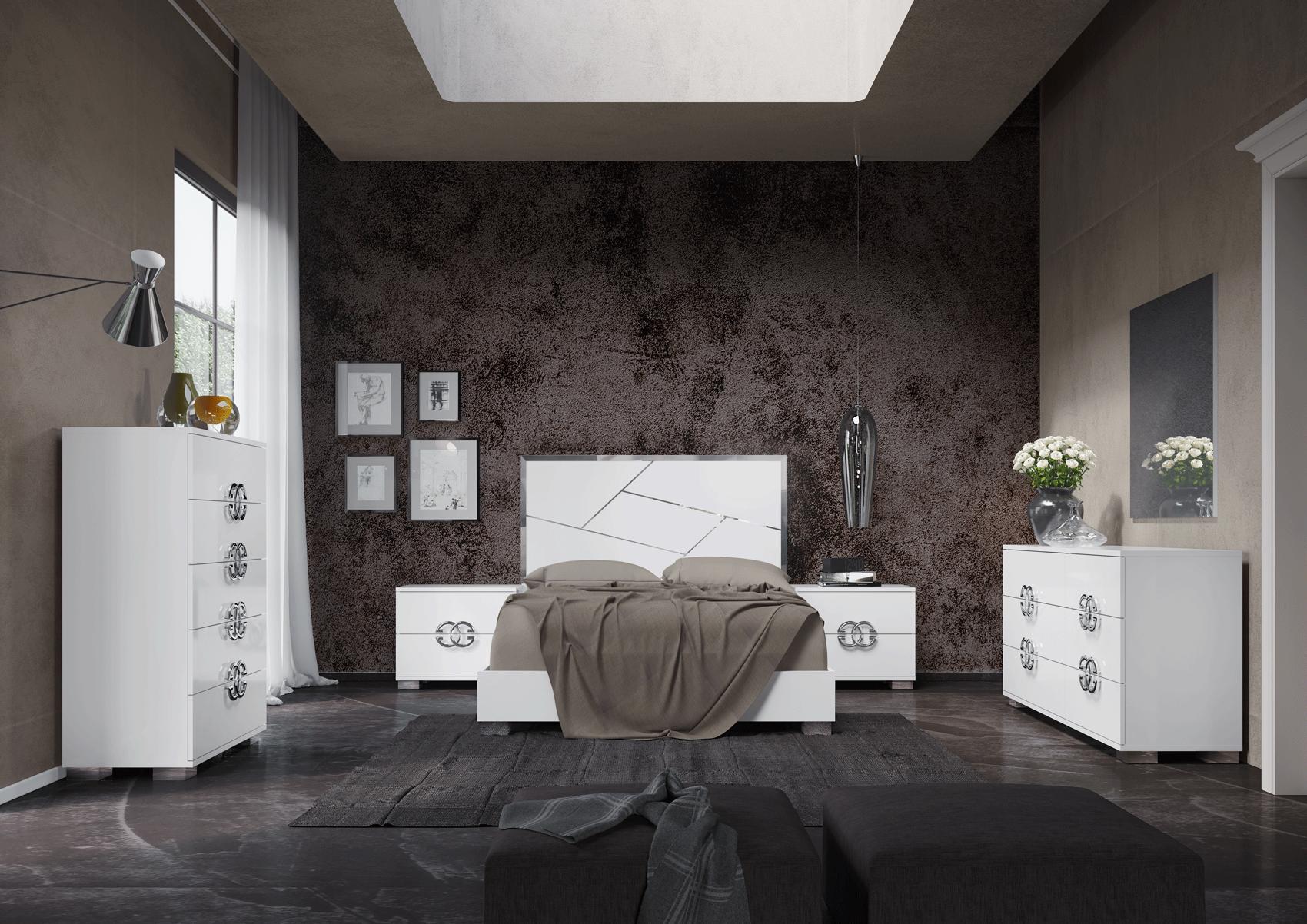 Contemporary Platform Bedroom Set Dafne ESF-Dafne-EK-2NDMC-6PC in White 