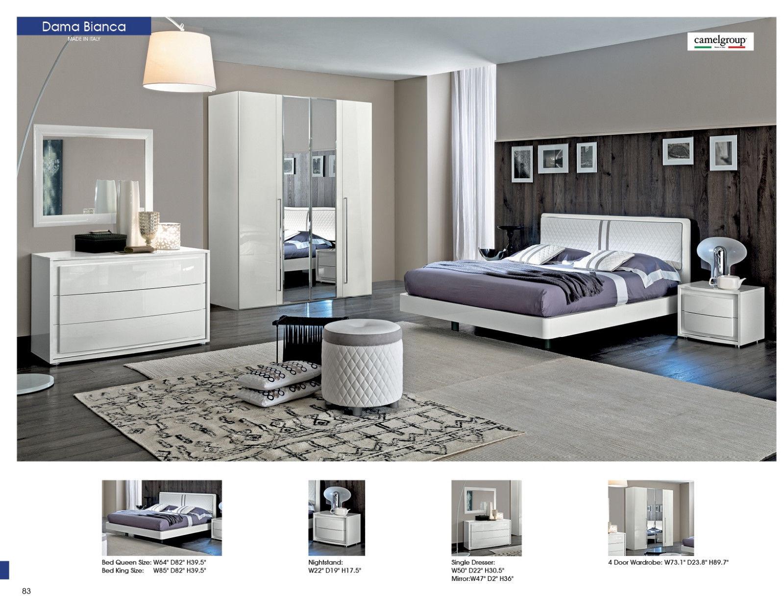

    
 Order  Glossy White Leather Queen Bedroom Set 5Pcs Modern Made In Italy ESF Dama Bianca
