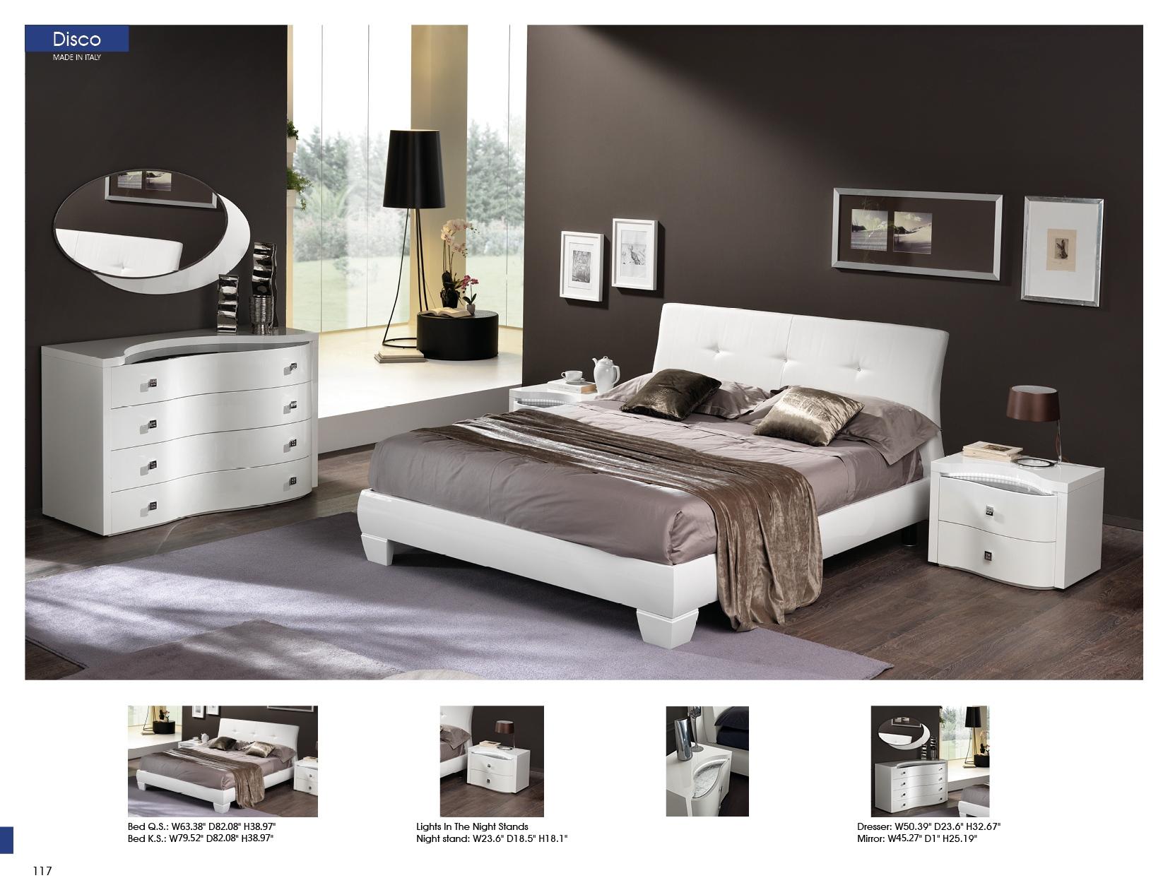 

    
ESF Disco White Queen Bedroom Set 5Pcs Nightstands w/lights Made in Italy Modern
