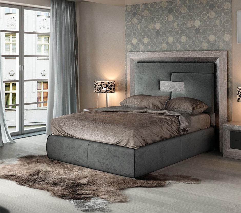 

    
Gray High Headboard Queen Bed Modern Modern Made In Spain ESF Enzo
