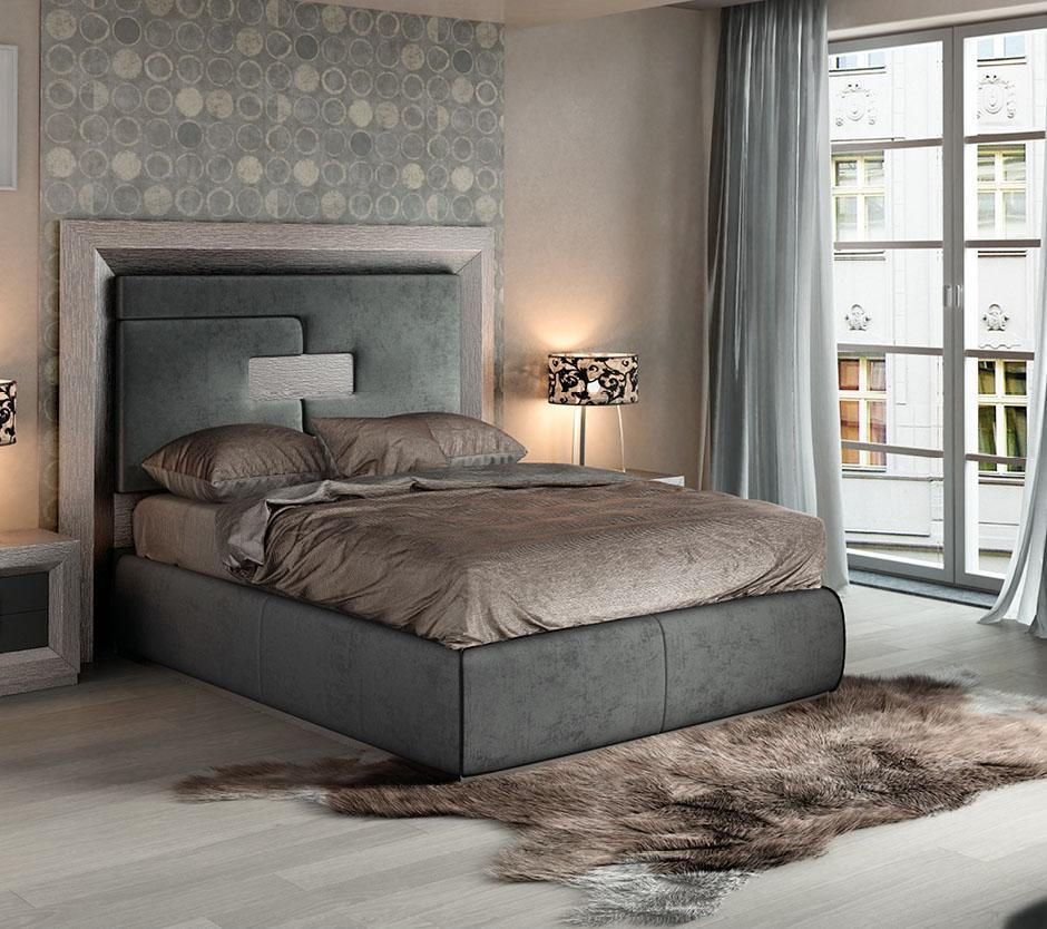 

    
Gray High Headboard Queen Bed Modern Modern Made In Spain ESF Enzo
