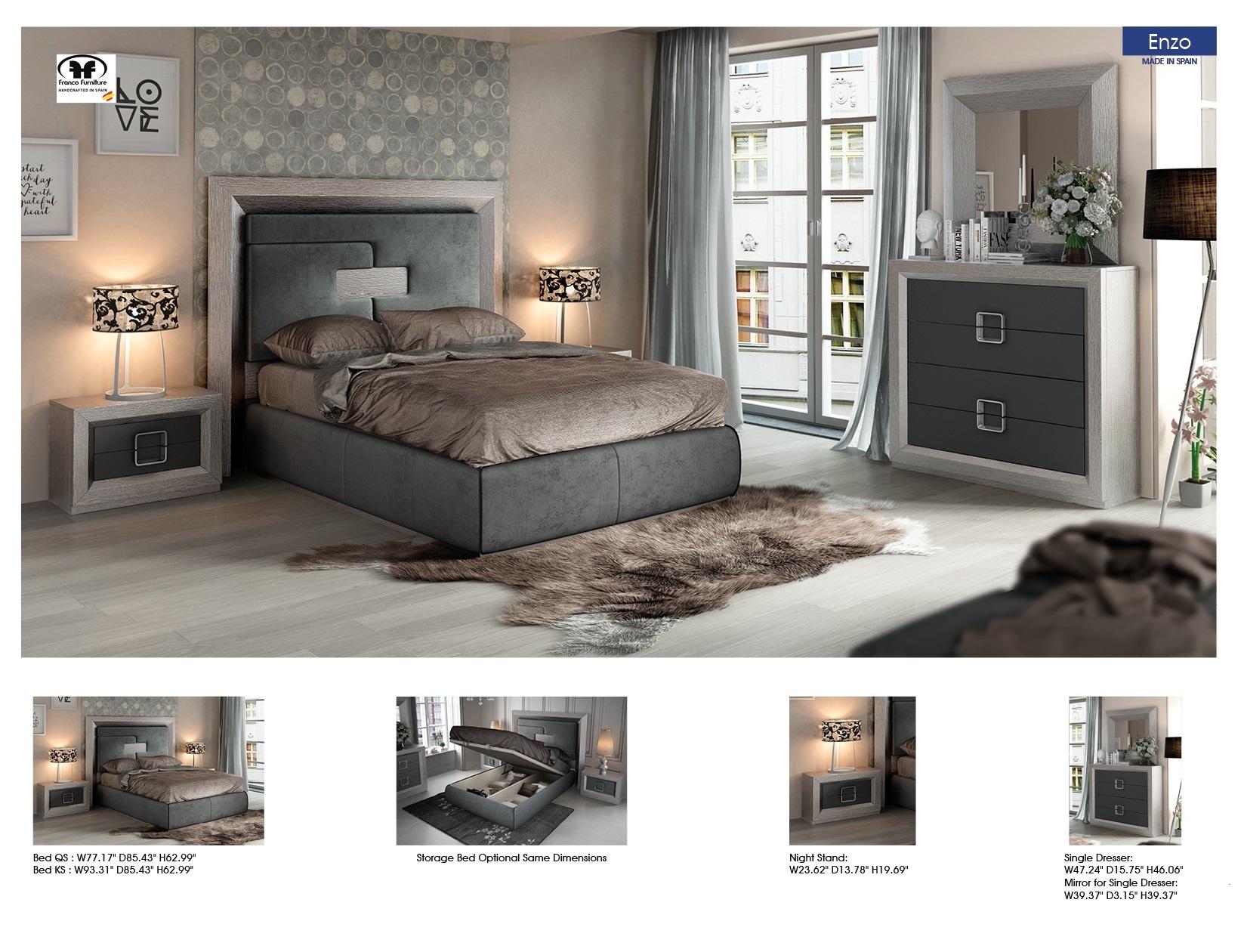 

    
 Order  Gray High Headboard Queen Bedroom Set 5Pcs Modern Made In Spain ESF Enzo
