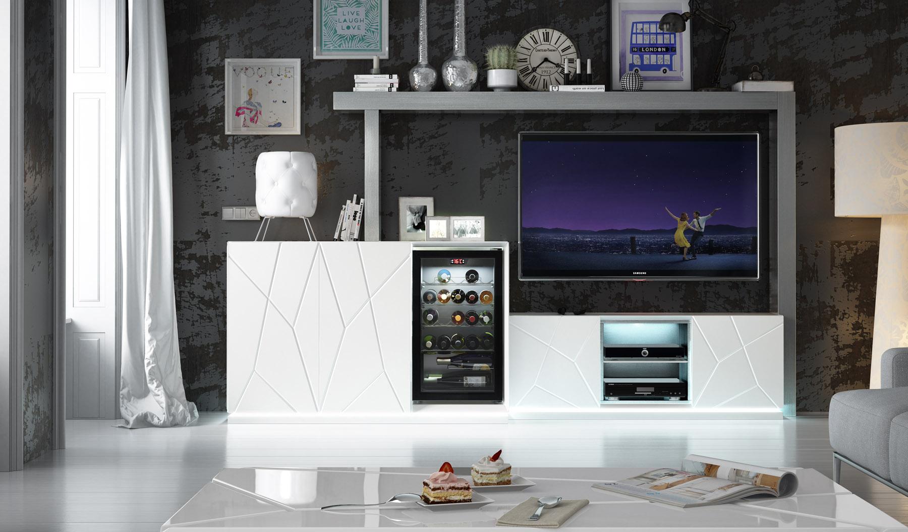 

    
ESF EX03 Modern White Glossy Lacquer Finish TV Entertainment Center w/ Wine Box 3 Pcs
