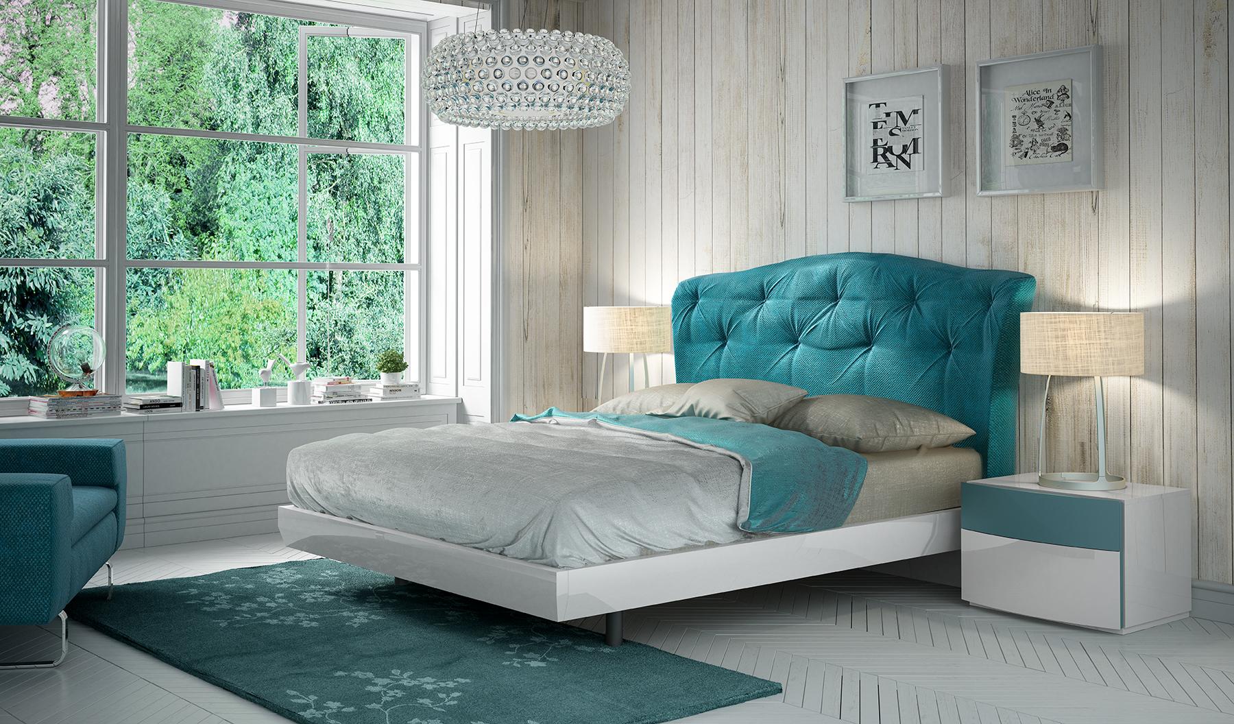 Contemporary Platform Bed Fenicia Composition 5 ESF-Fenicia Composition 5-Q-Bed in White, Turquoise Fabric