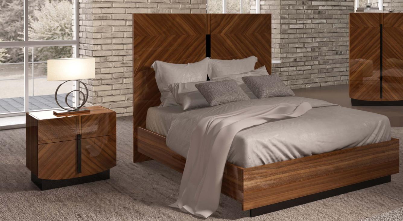 

    
ESF Flavia Glossy Walnut Finish King Bedroom Set 2Pcs Made in Italy Contemporary
