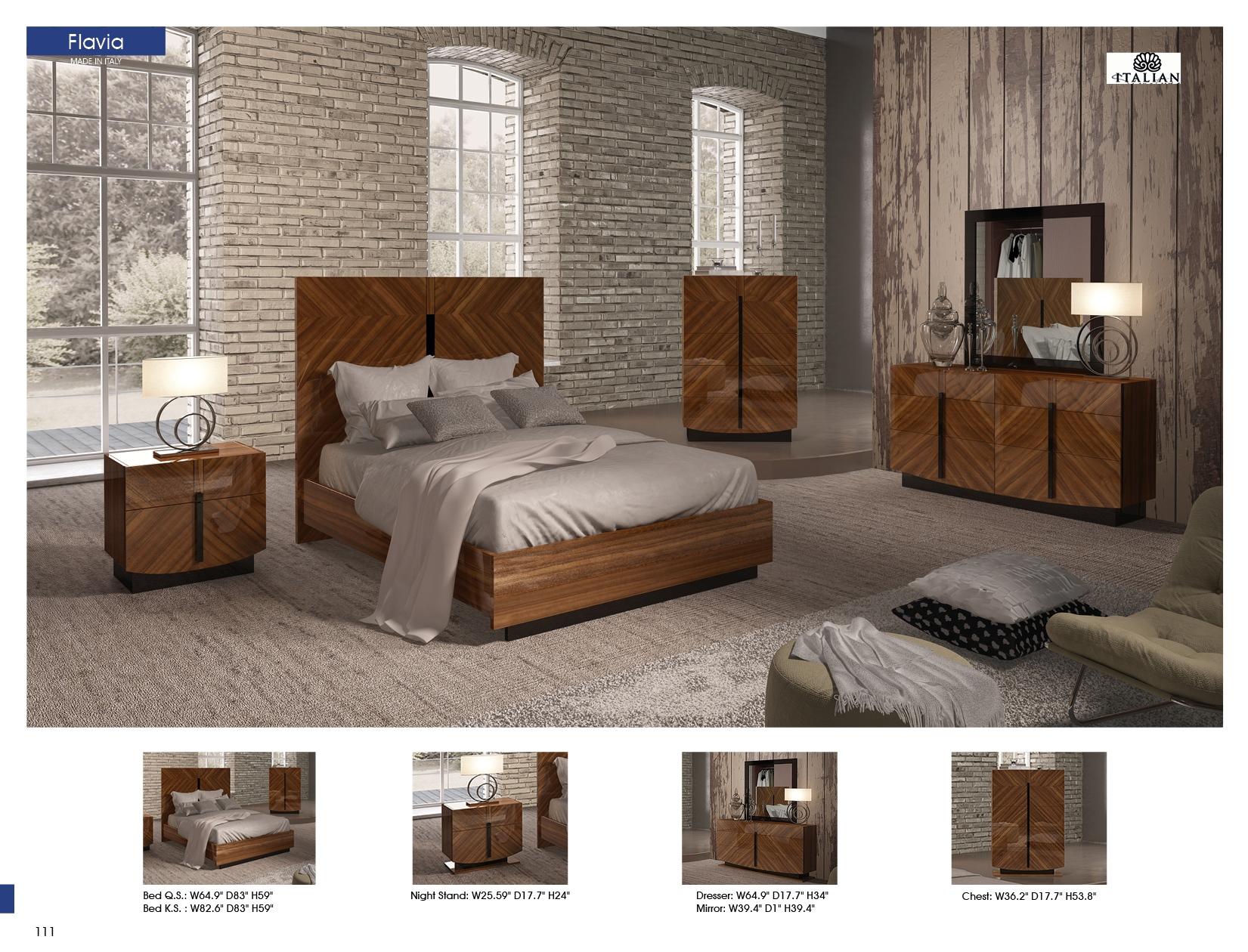 

    
 Order  ESF Flavia Glossy Walnut Finish King Bedroom Set 5Pcs Made in Italy Contemporary
