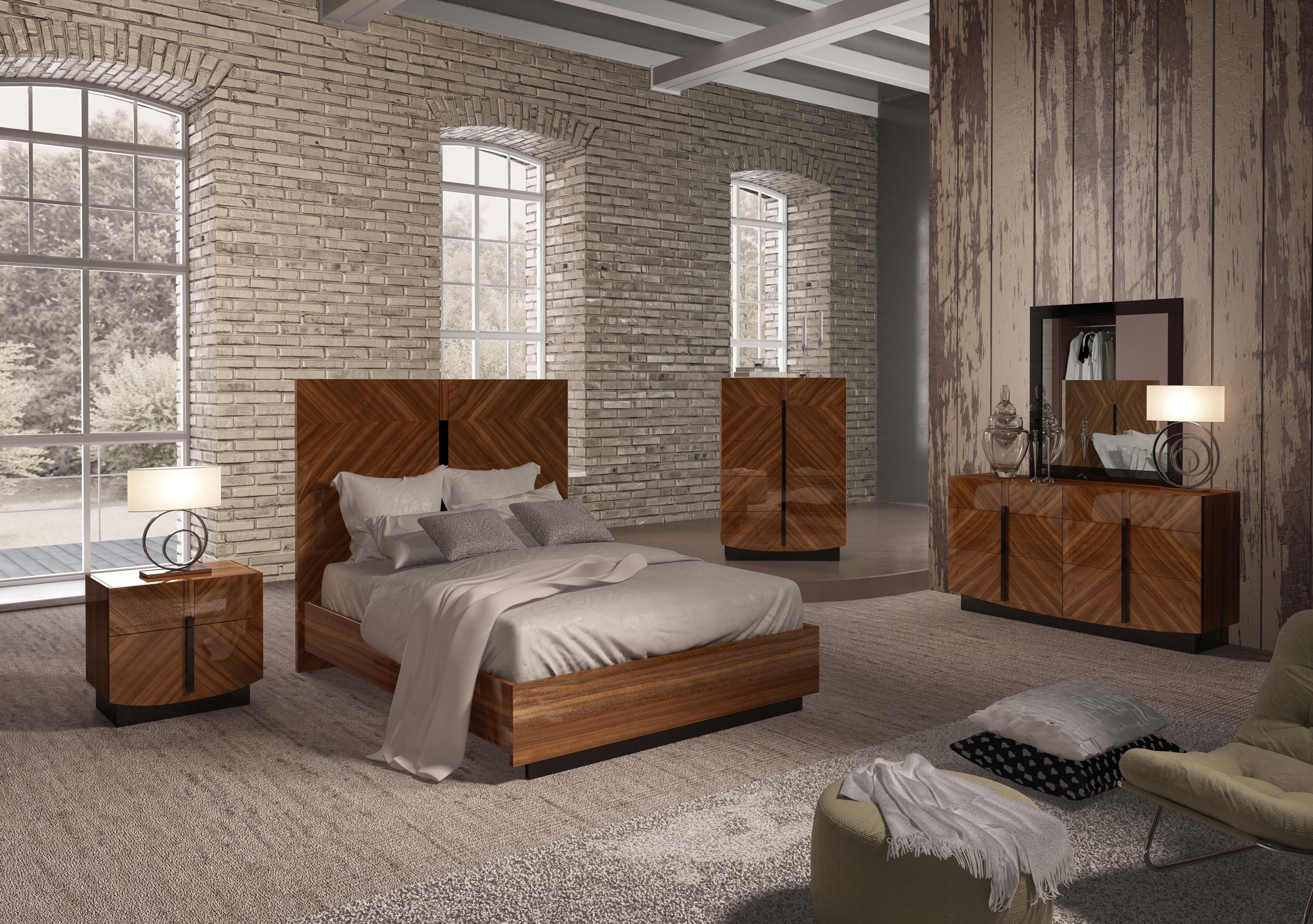 

    
ESF Flavia Glossy Walnut Finish King Bedroom Set 5Pcs Made in Italy Contemporary
