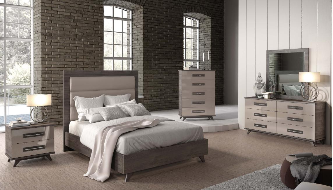 

    
ESF Gabrielle High Gloss Fronts Queen Bedroom Set 5Ps Contemporary Made in Italy
