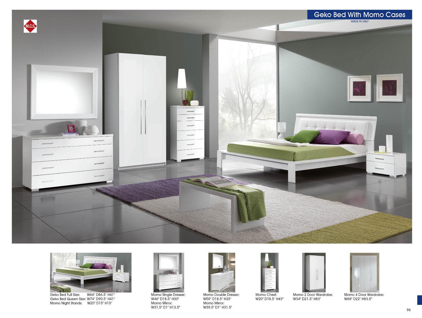 

    
ESF Geko Momo Modern White High Gloss Finish Full Size Bed Bedroom Set 5Pcs
