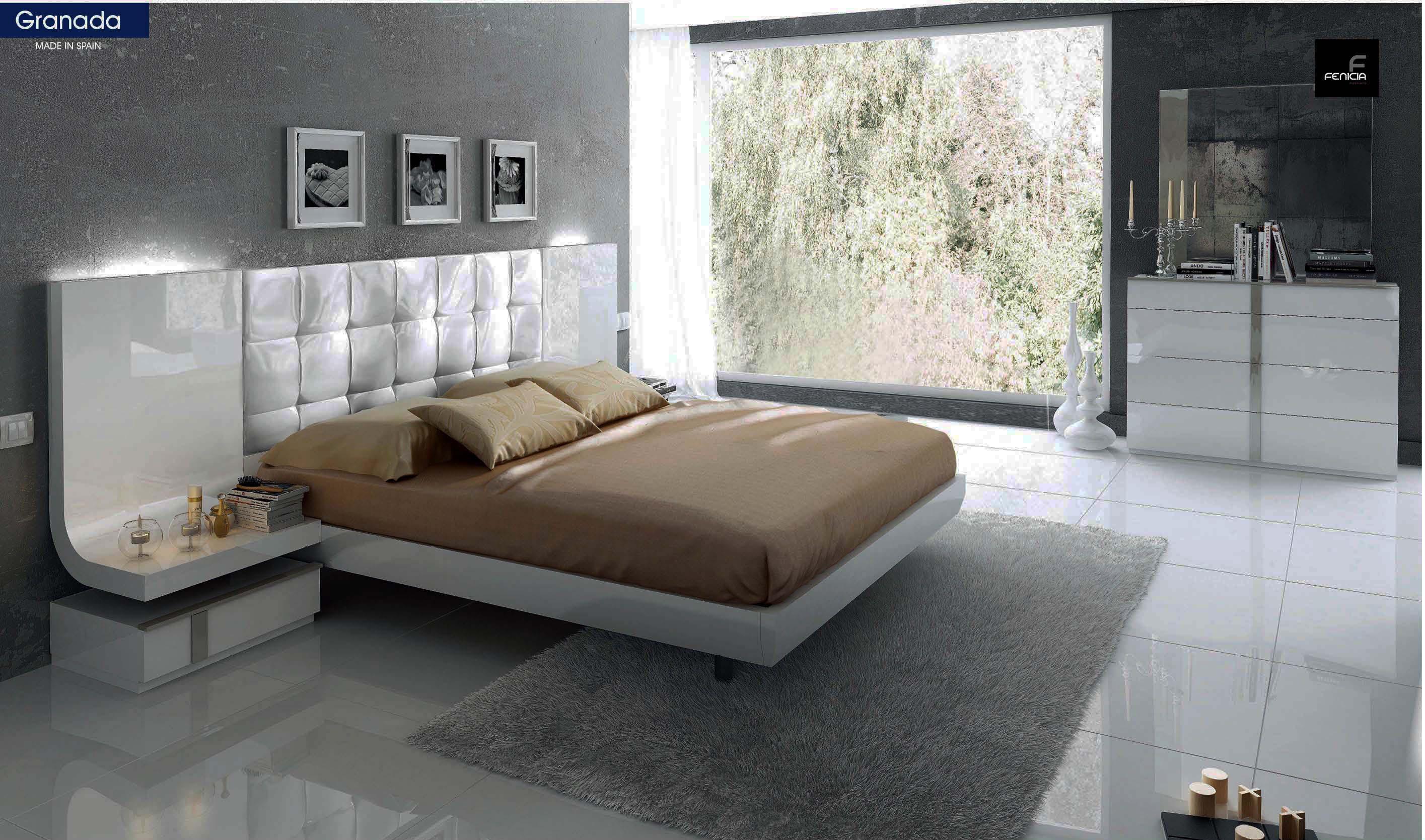 Contemporary Platform Bedroom Set Granada ESF Granada-EK-2NDM-5PC in White 